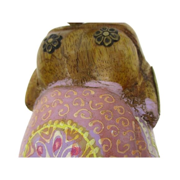 Elephant with Decorative Painted Blanket Carved Wood Home Decor 7.25 x 6" x 2.75 - Picture 6 of 10